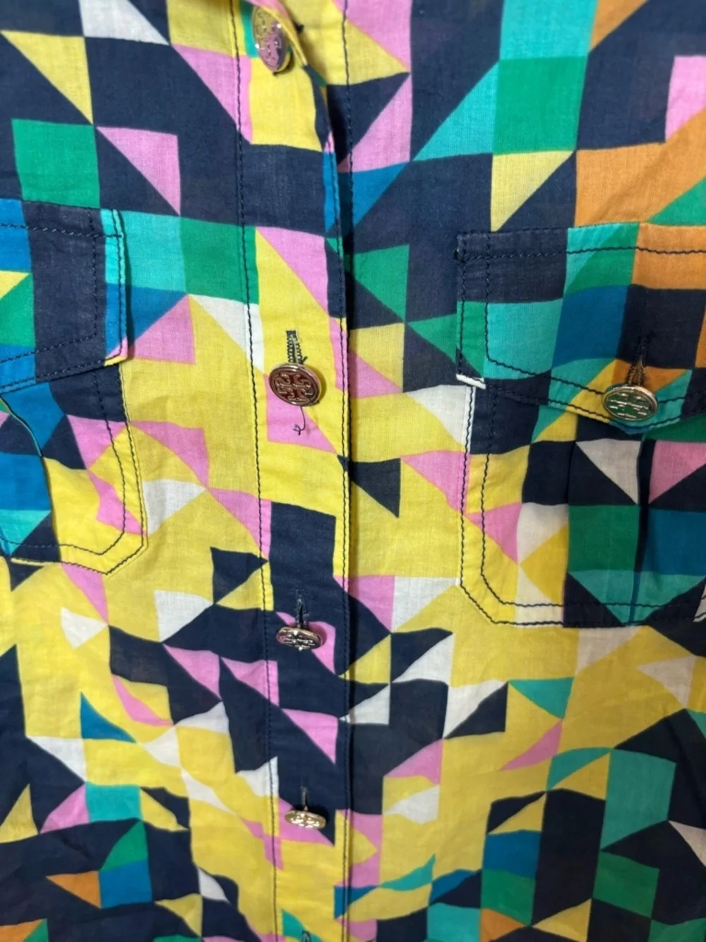 Tory Burch bold vintage Cotton Geometric Print button down dress Shirt